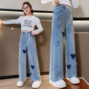 Girls Denim Wide Leg Pants Korean Jeans