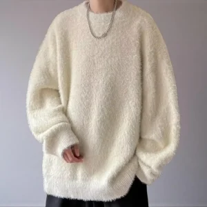 Men's Fluffy Knit Sweater: Y2K Korean Fashion Pullover